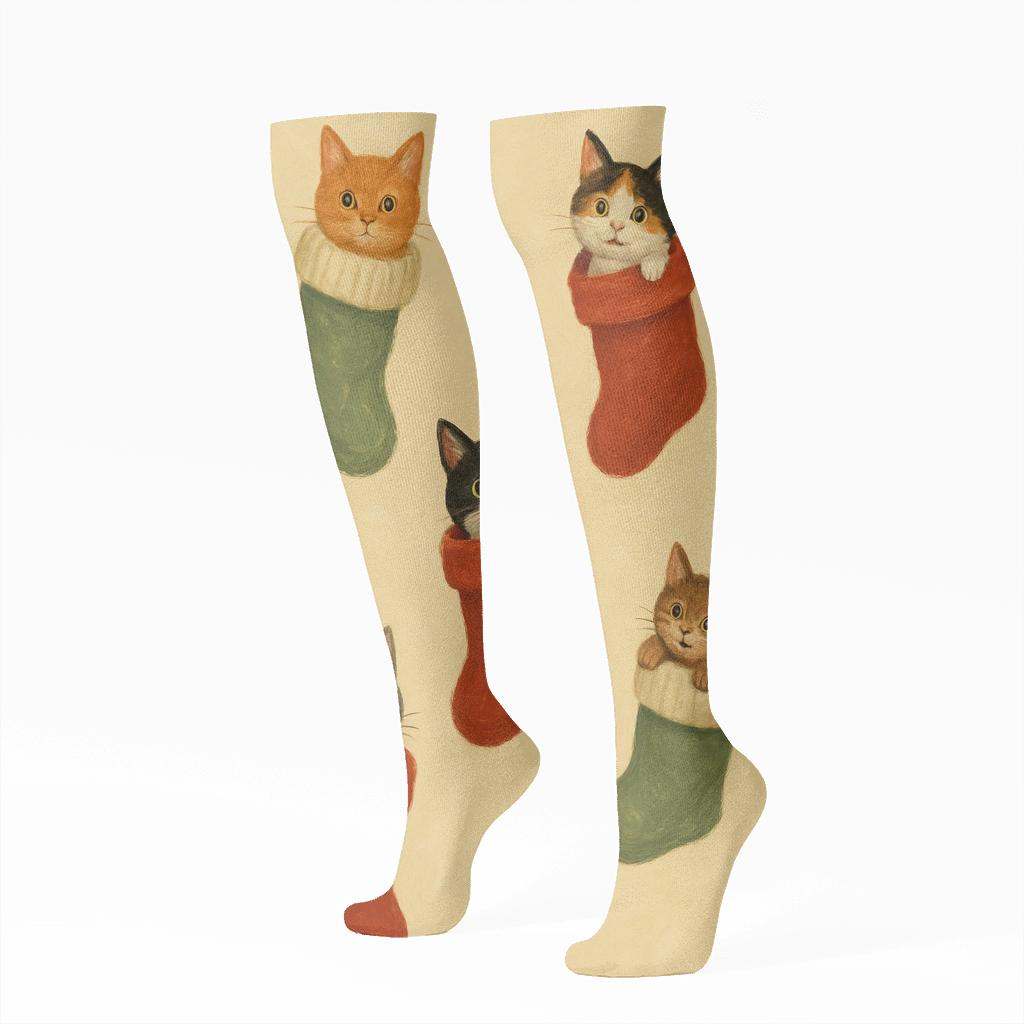 Holiday Cats In Stockings Scatter custom knee-high socks