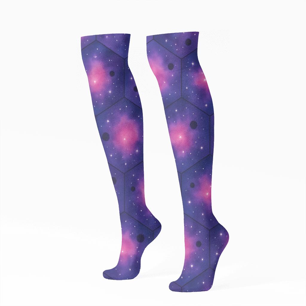 Nebula Watercolor Tessellation trendy patterned knee-high socks