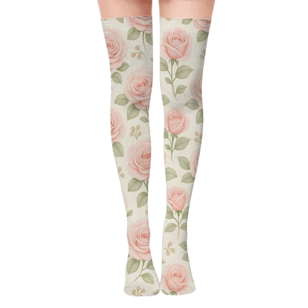 Pastel Rose Grid On Cream Background unique graphic over-the-knee socks