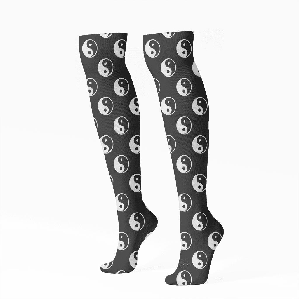 Yin Yang Dot Lattice On Black premium sports knee-high socks