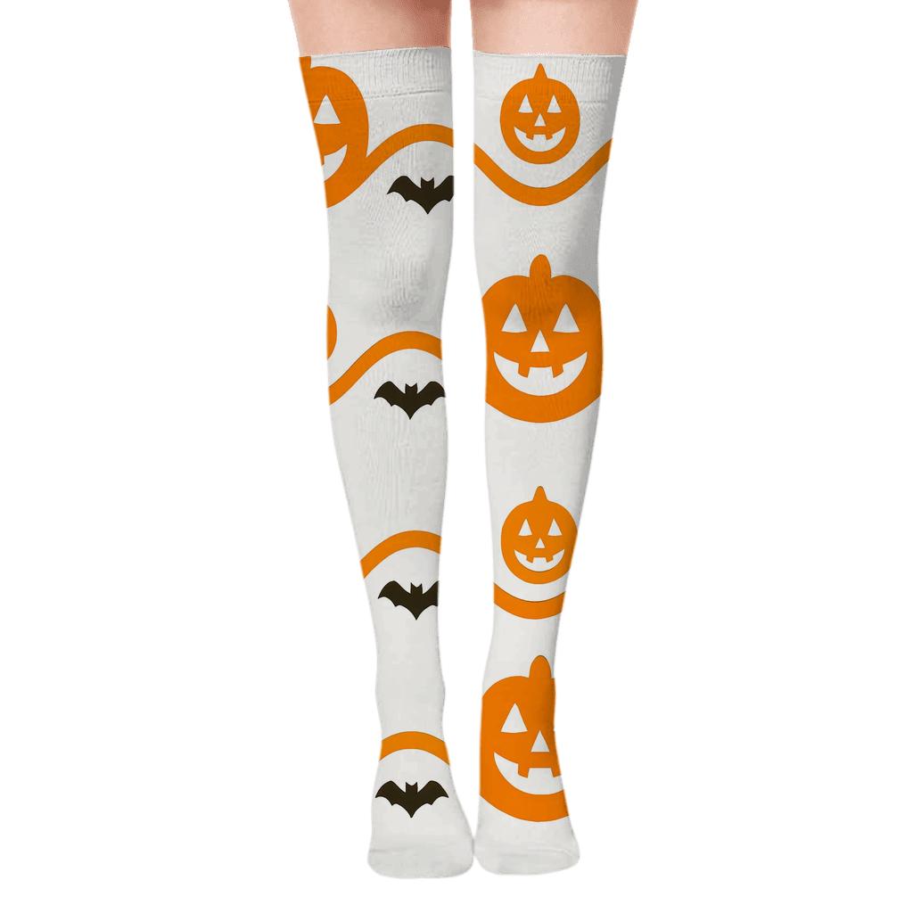 Jack O Lantern Smile Wave On White Background soft everyday over-the-knee socks