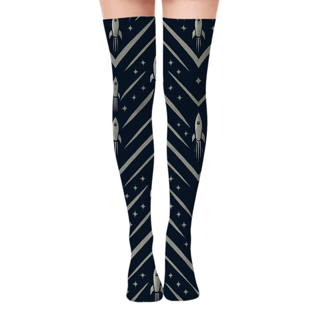 Retro Rocket Chevron Array personalized over-the-knee socks
