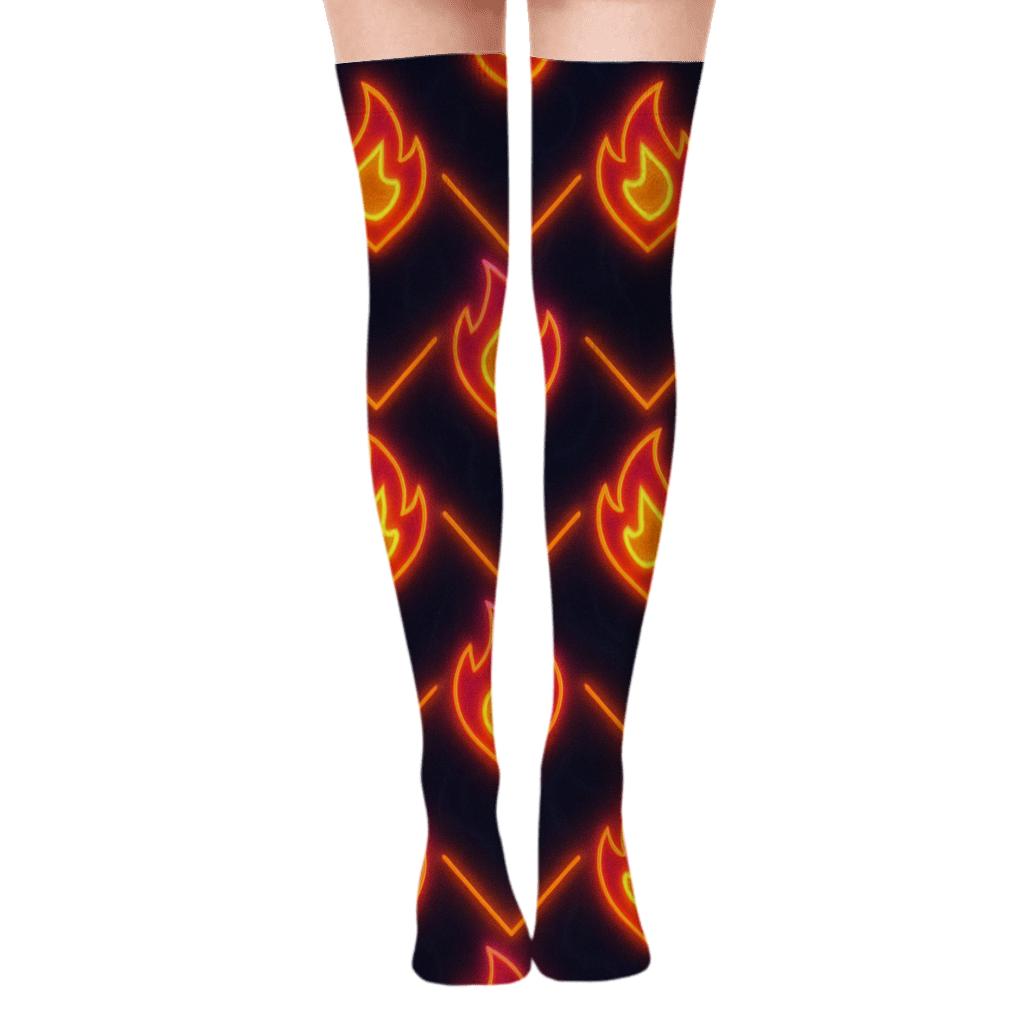 Neon Torch Chevron On Midnight stylish fashion over-the-knee socks