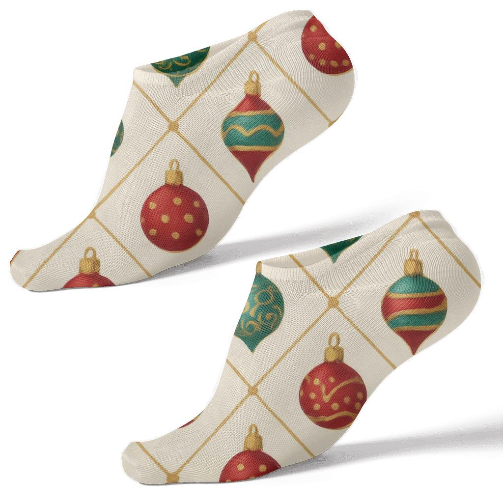 Xmas Ornament Lattice On Ivory stylish athletic ankle socks
