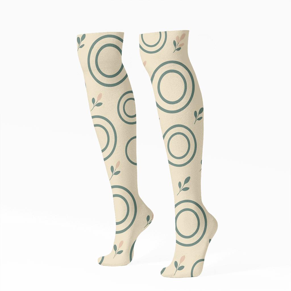 Eucalyptus Garlands Mid Wreath Motif designer print knee-high socks