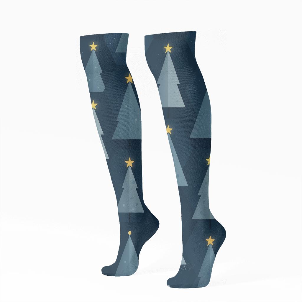 Conical Tree Tessellation Premium Christmas Tree trendy patterned knee-high socks