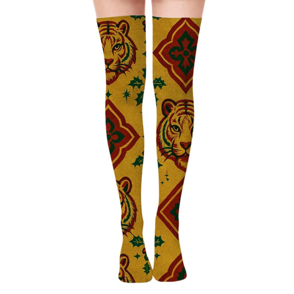 Tinsel Tiger Stripe Lattice On Gold custom over-the-knee socks
