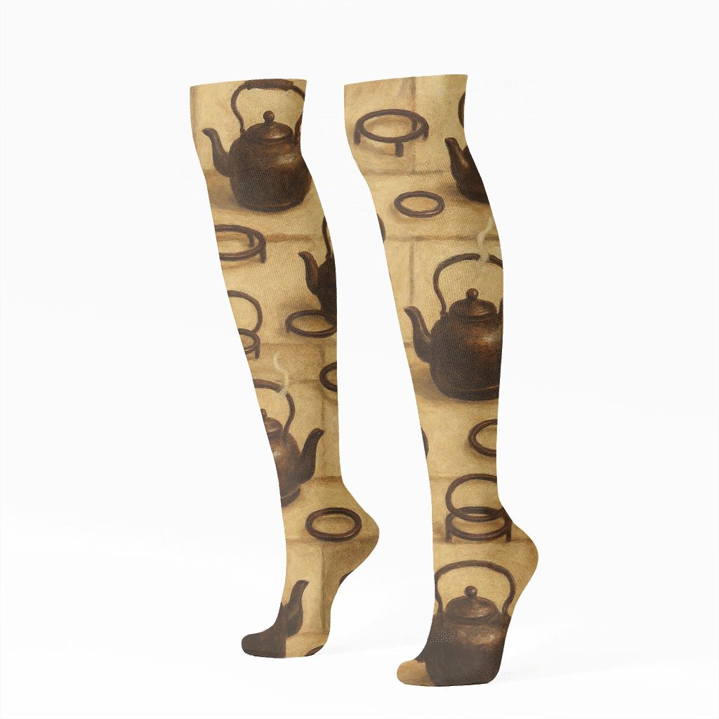 Kettle On Trivet Scatter With Heart unique graphic knee-high socks