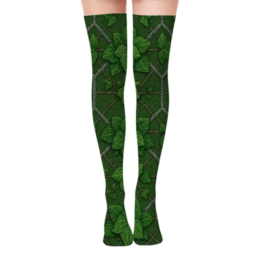 Ivy Lattice Grid On Moss Green Background personalized over-the-knee socks
