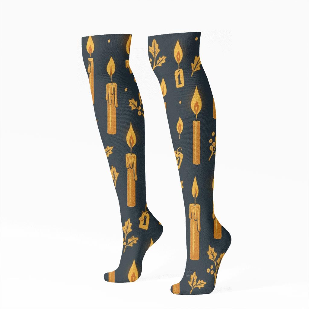 Golden Flame Scatter Advent Candles soft everyday knee-high socks