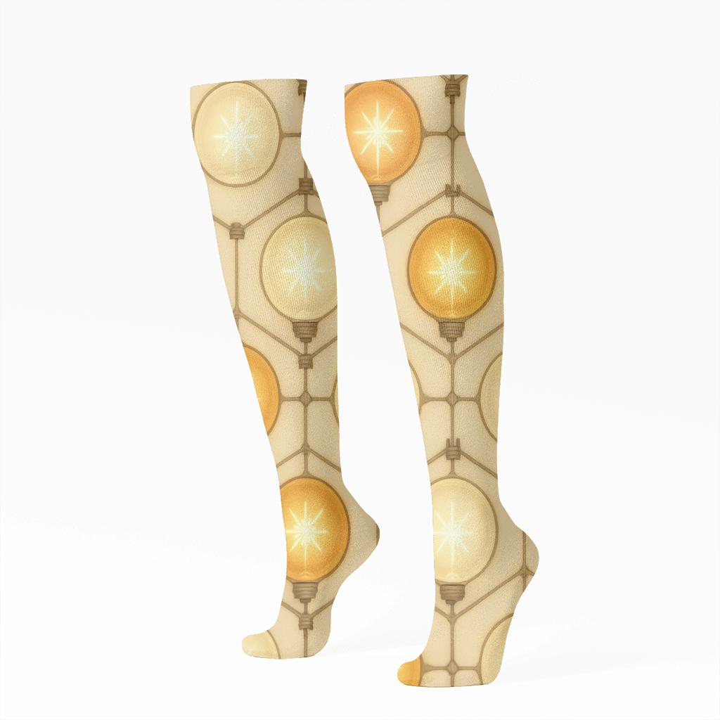 Glowing Globe Tessellation On Light Ground unique graphic knee-high socks
