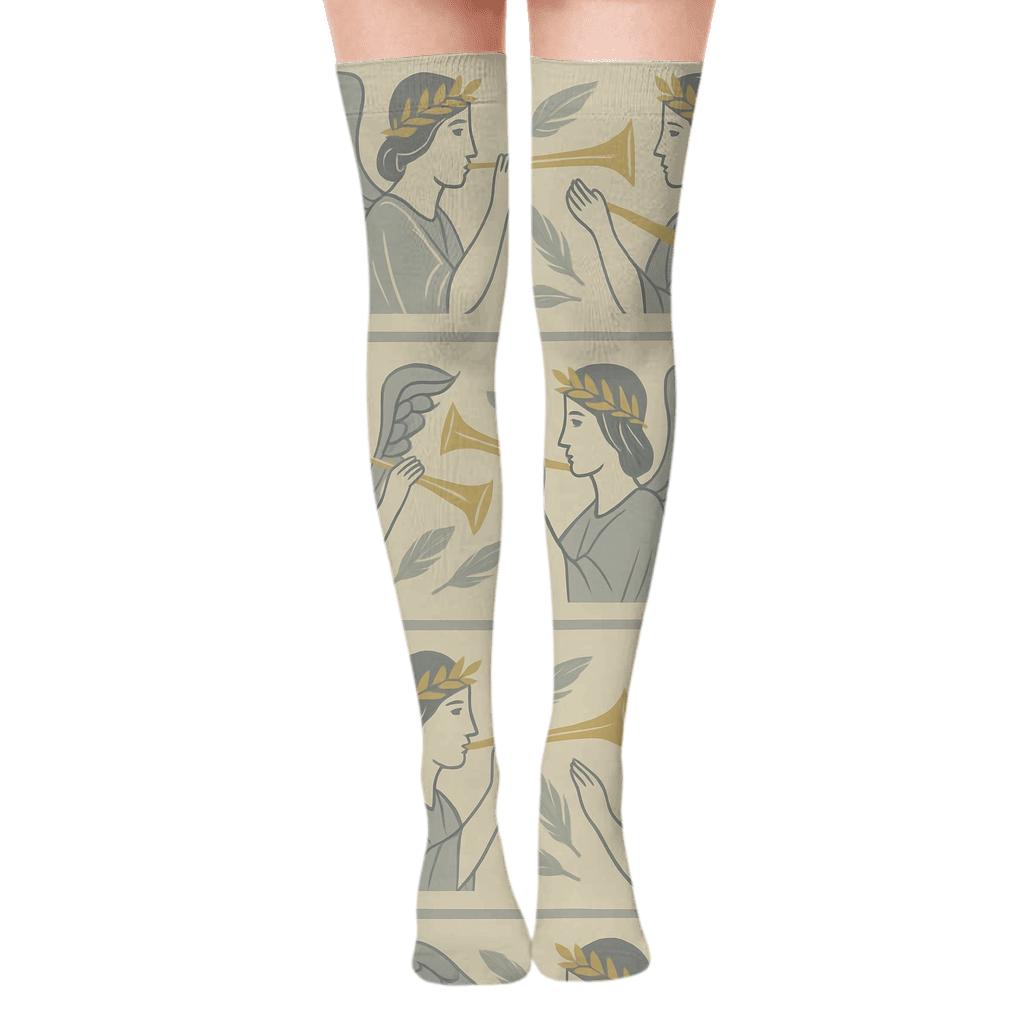 Guardian Angel Wreath Pattern soft everyday over-the-knee socks