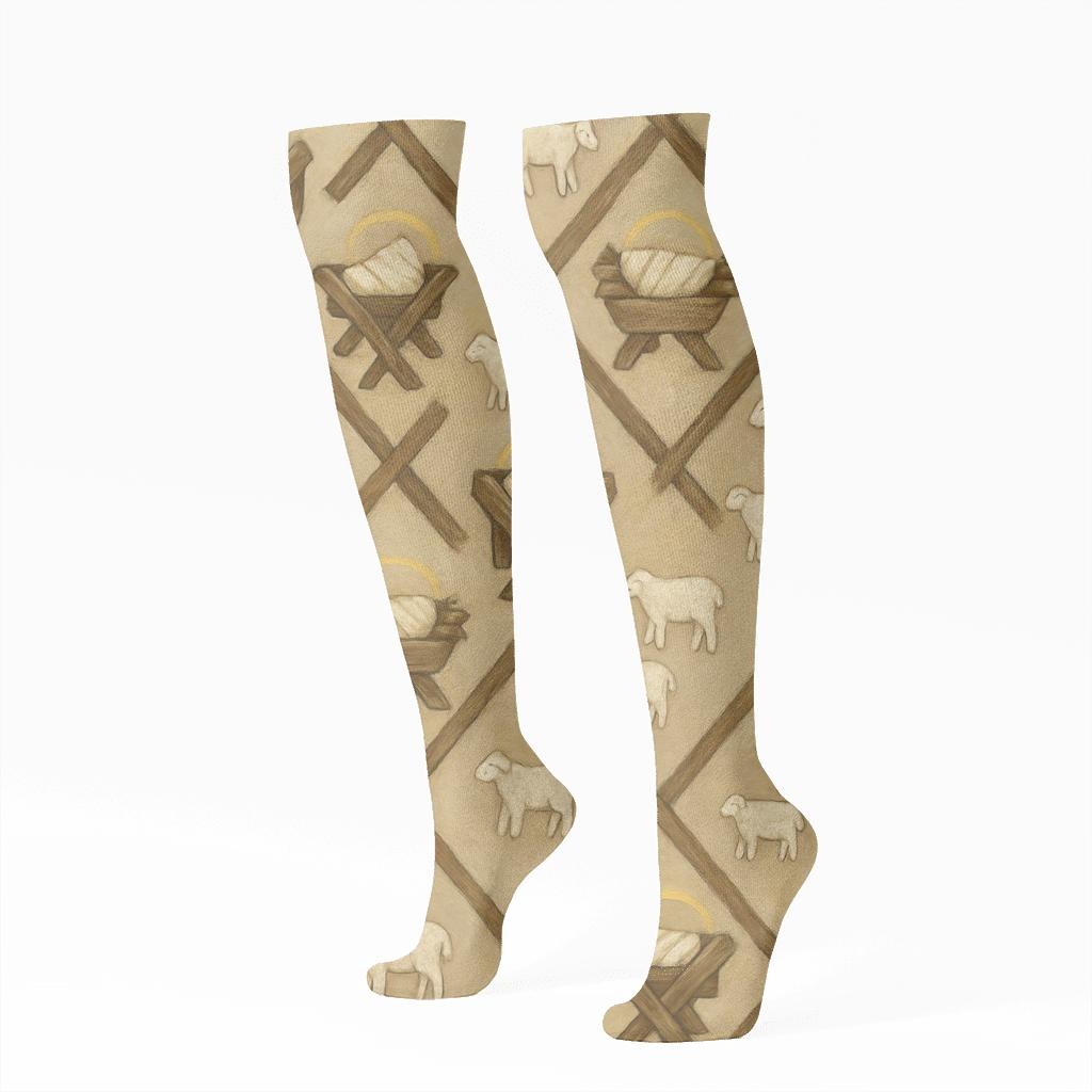 Swaddle Cloth Lattice With Baby Jesus Motifs trendy patterned knee-high socks