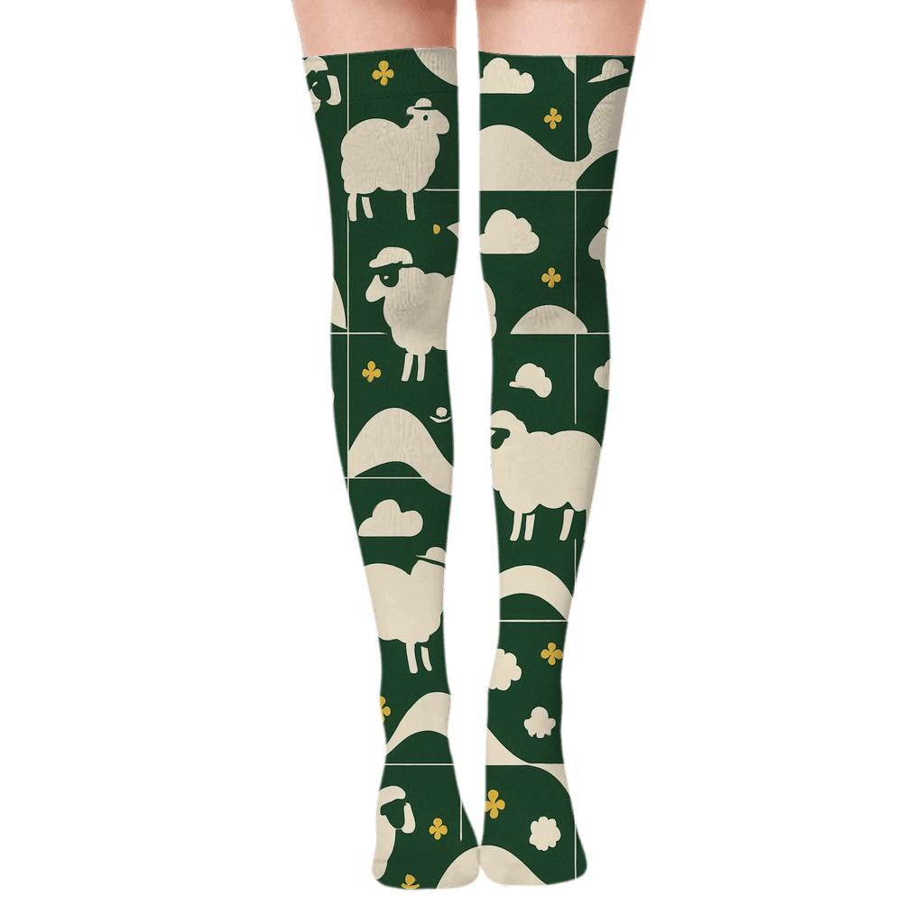 Sheep-Tile Landscape Compound Pattern personalized over-the-knee socks