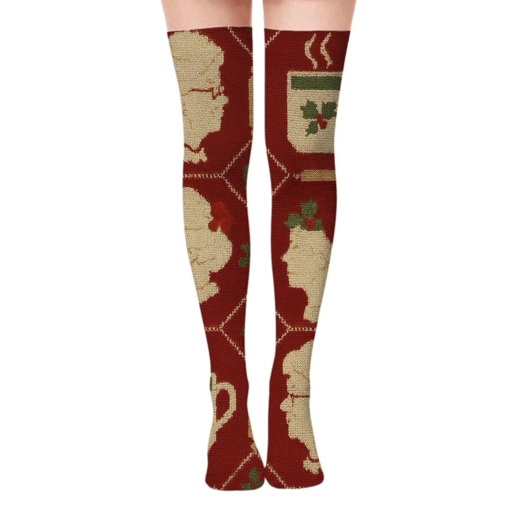 Mrs Claus Hearth Tile Pattern soft everyday over-the-knee socks