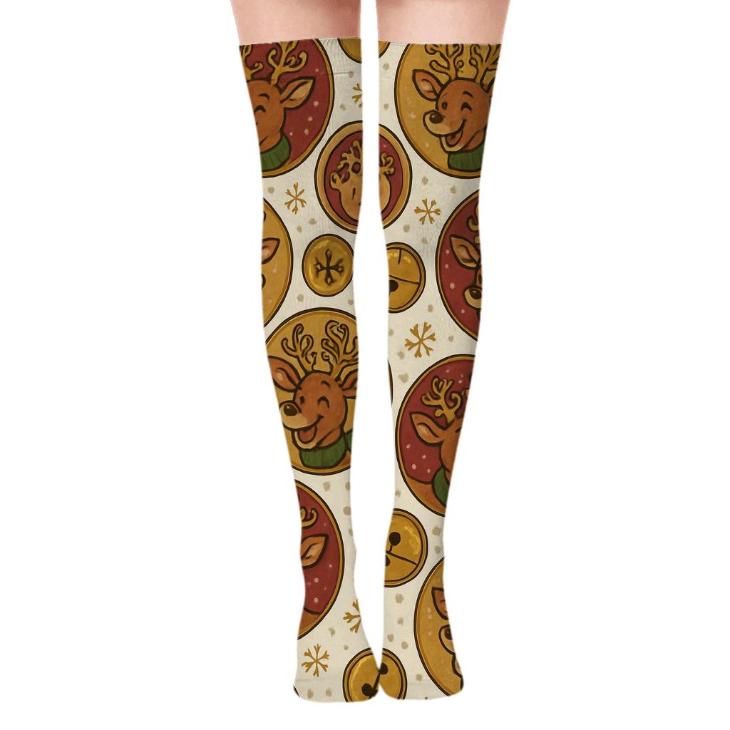 Antler Crown Rudolph Pattern comfortable cotton over-the-knee socks