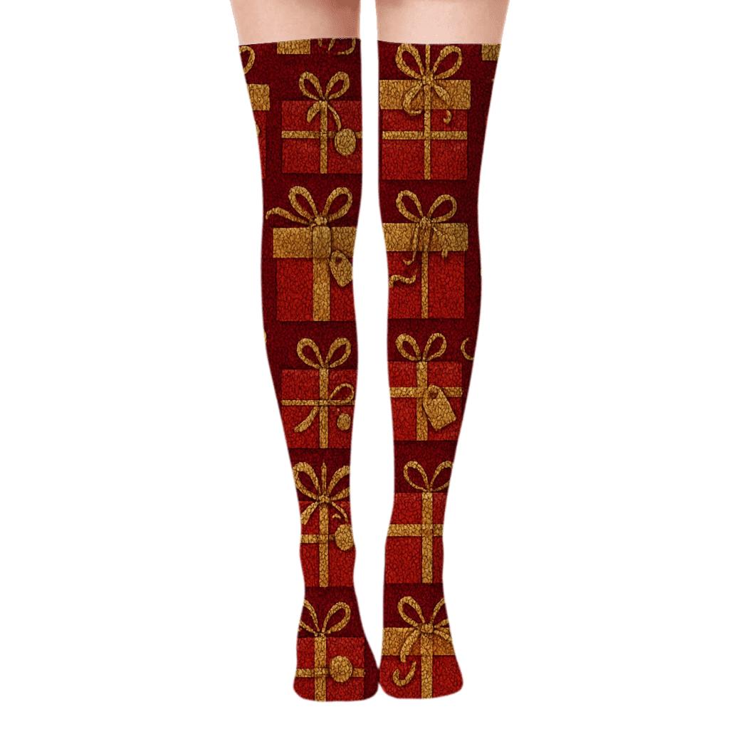 Presents Stacked Parcel Tessellation stylish fashion over-the-knee socks