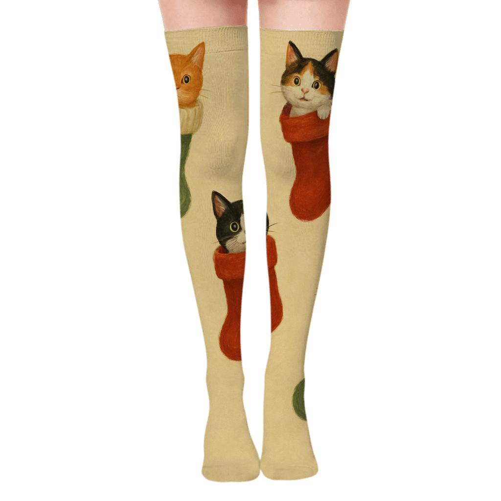 Holiday Cats In Stockings Scatter soft everyday over-the-knee socks