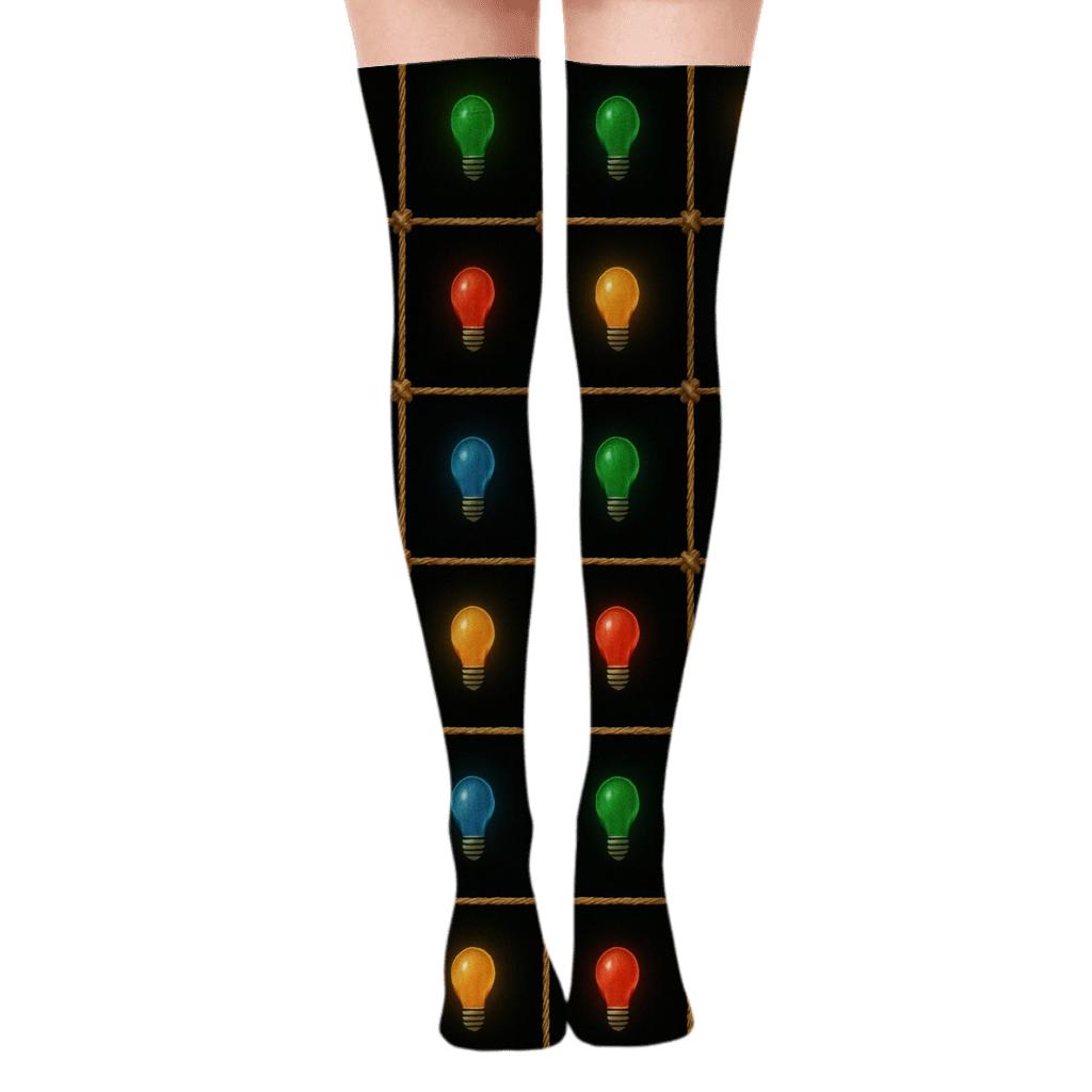Festive Light Grid On Black Holiday unique graphic over-the-knee socks