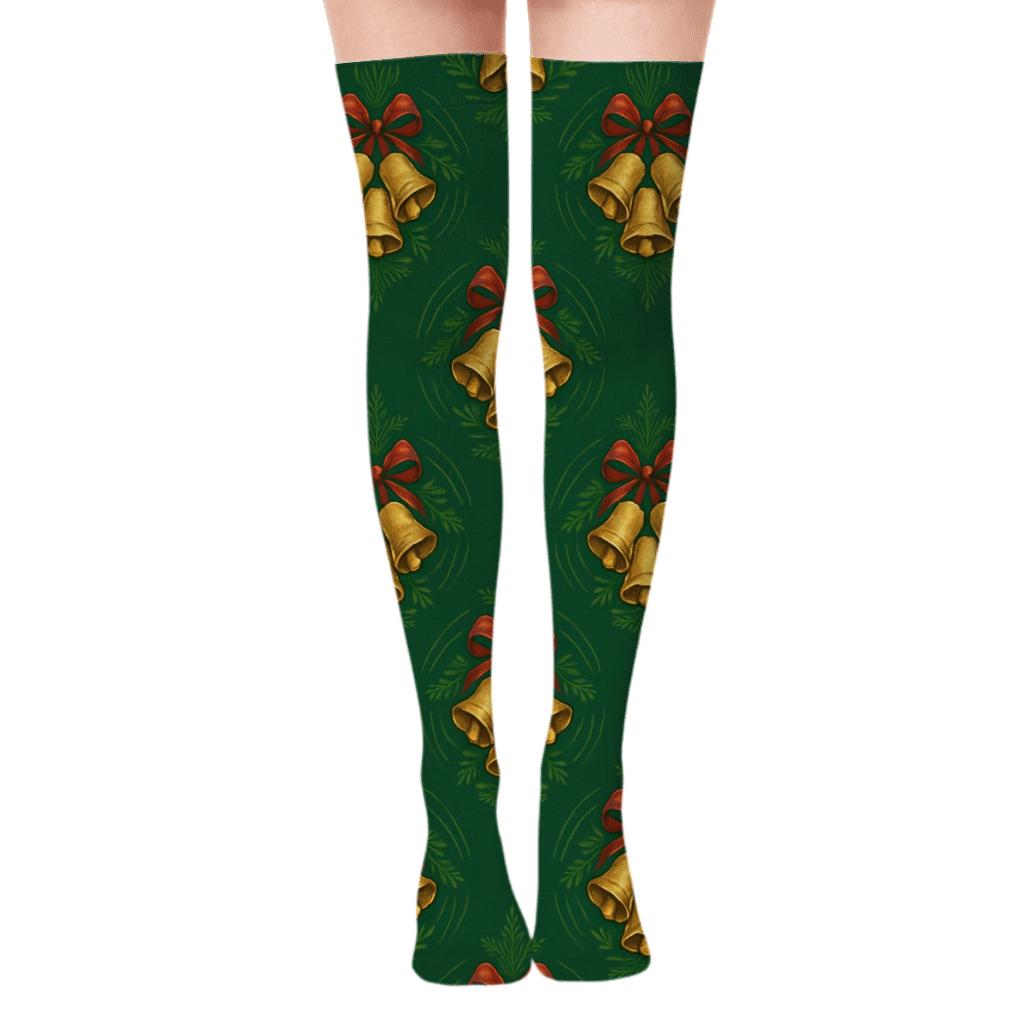 Bell Cluster Radial Repeat Holiday trendy patterned over-the-knee socks