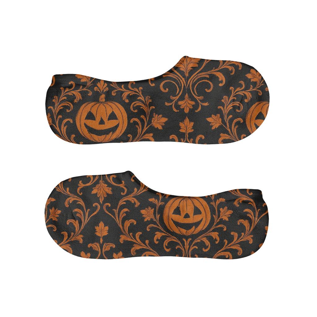 Jack O Lantern Damask On Black Background soft cotton no-show socks