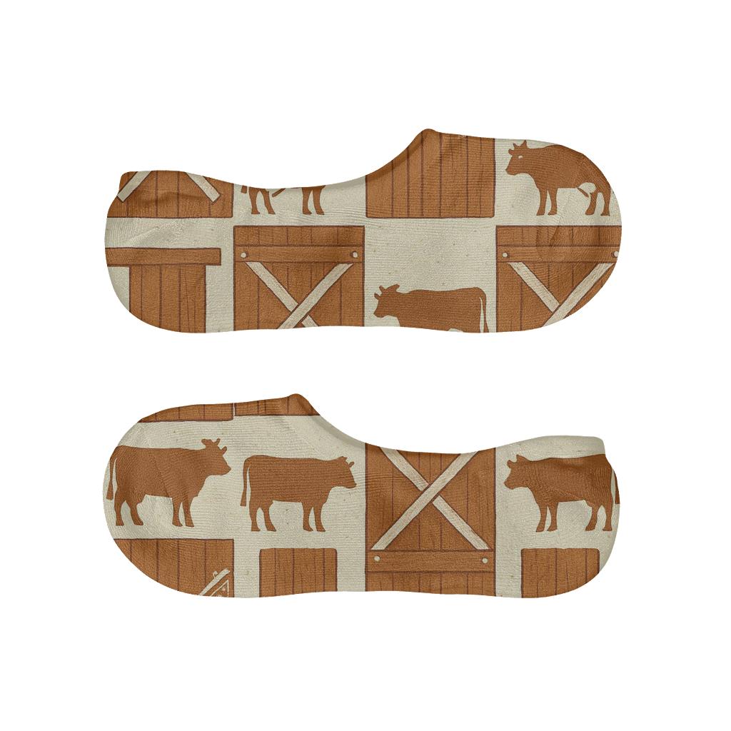 Rustic Barn Stripe With Mirrored Cow Silhouettes soft cotton no-show socks