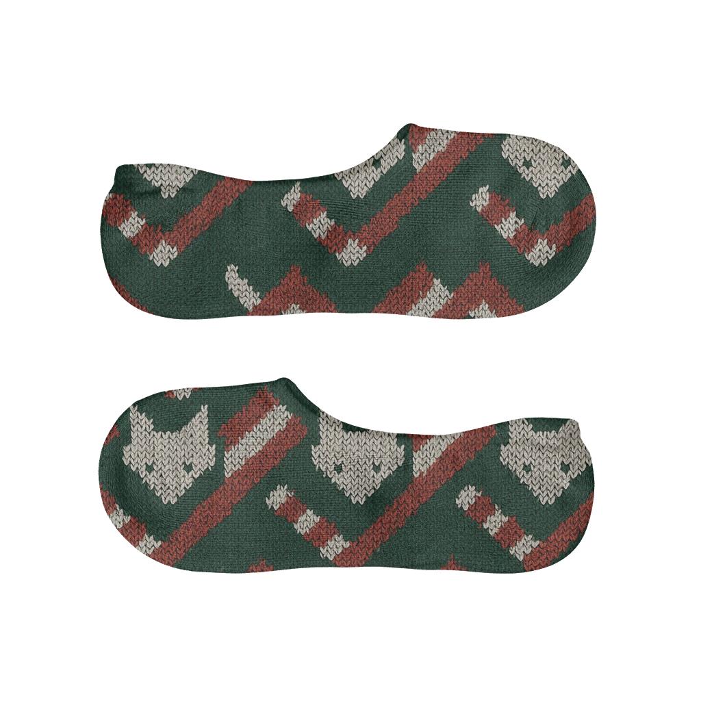 Green Fox Chevron With Candy Cane Bands On Dark Background personalized invisible socks