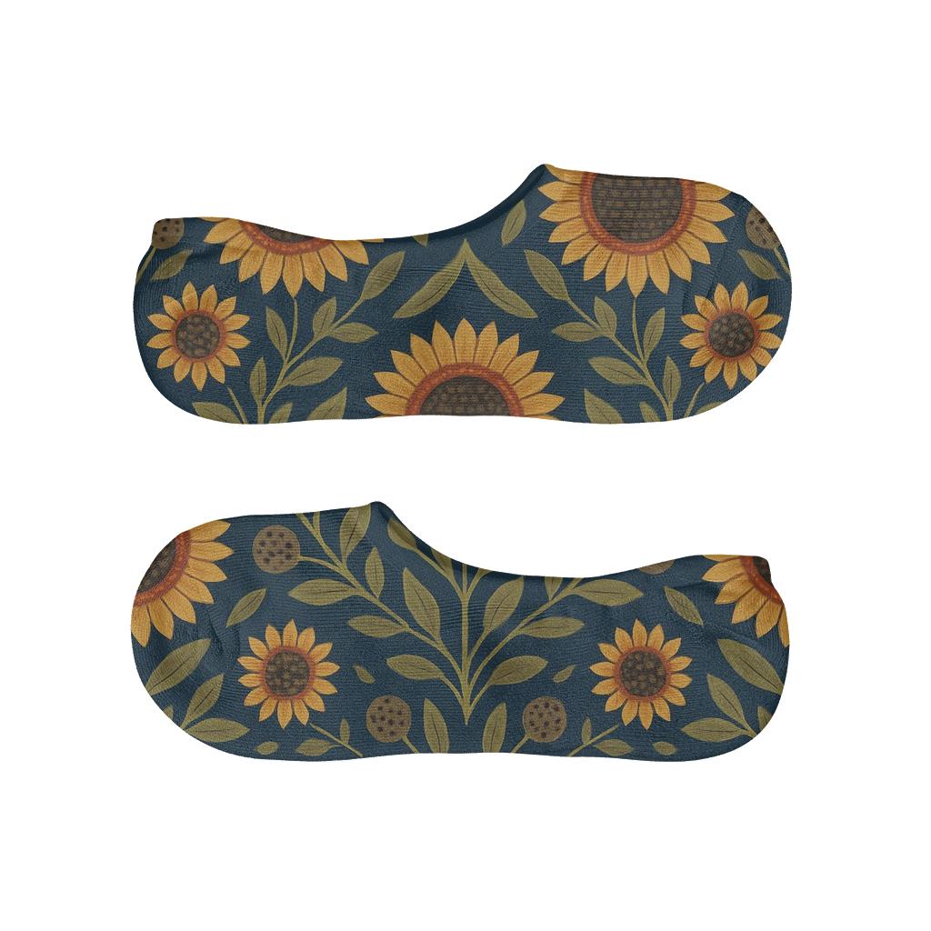 Sunflower Chevron On Navy Blue Background soft cotton no-show socks