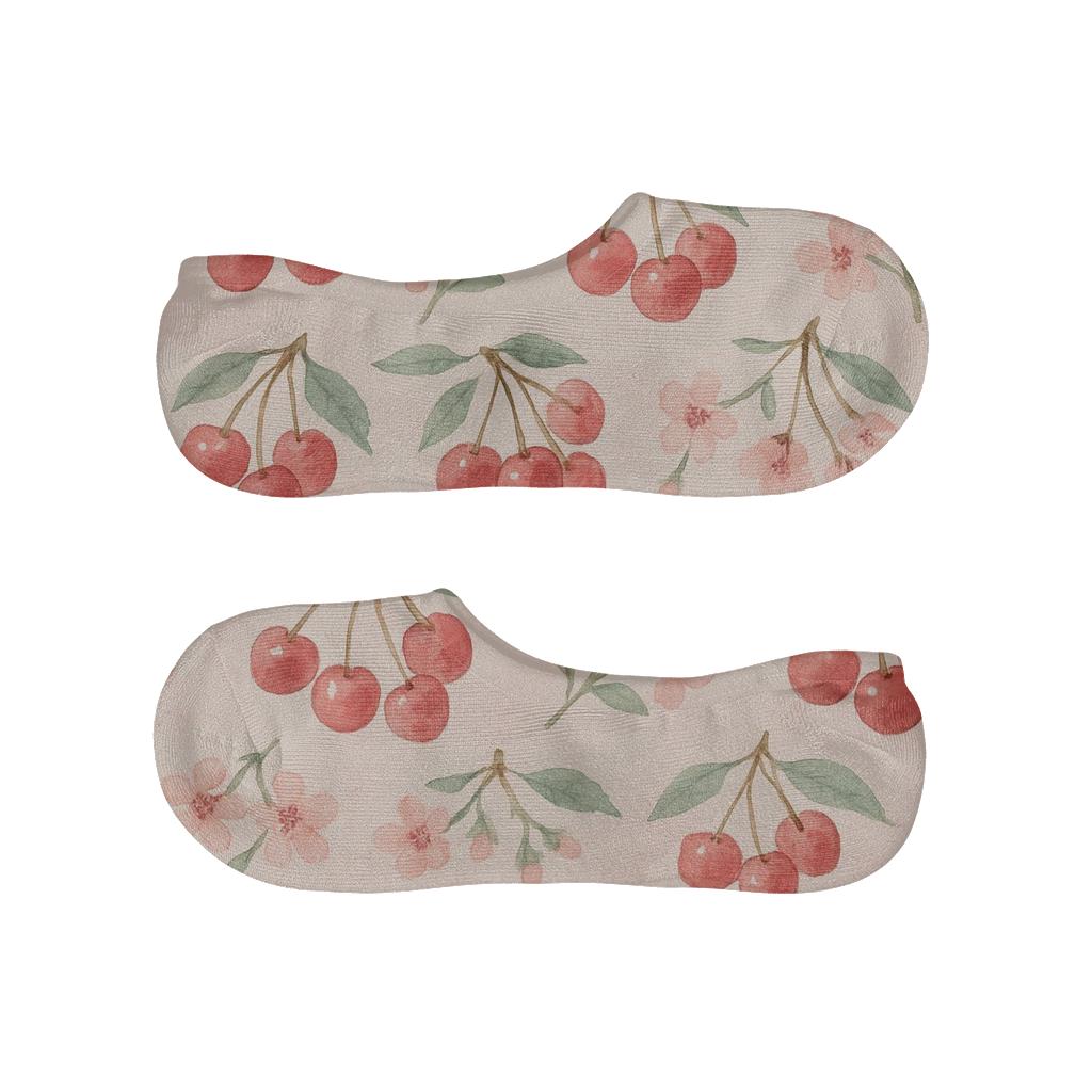 Watercolor Cherry Cluster Bands soft cotton no-show socks