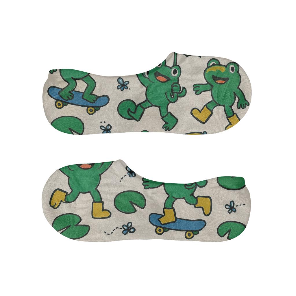 Playful Frog Festival Scatter anti-slip no-show socks