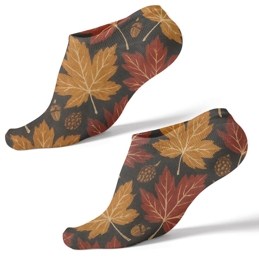 Golden Maple Tessellation On Charcoal Field custom ankle socks