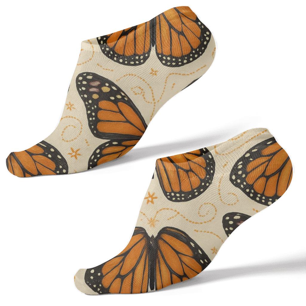 Monarch Wing Lattice On Ivory Field designer print ankle socks