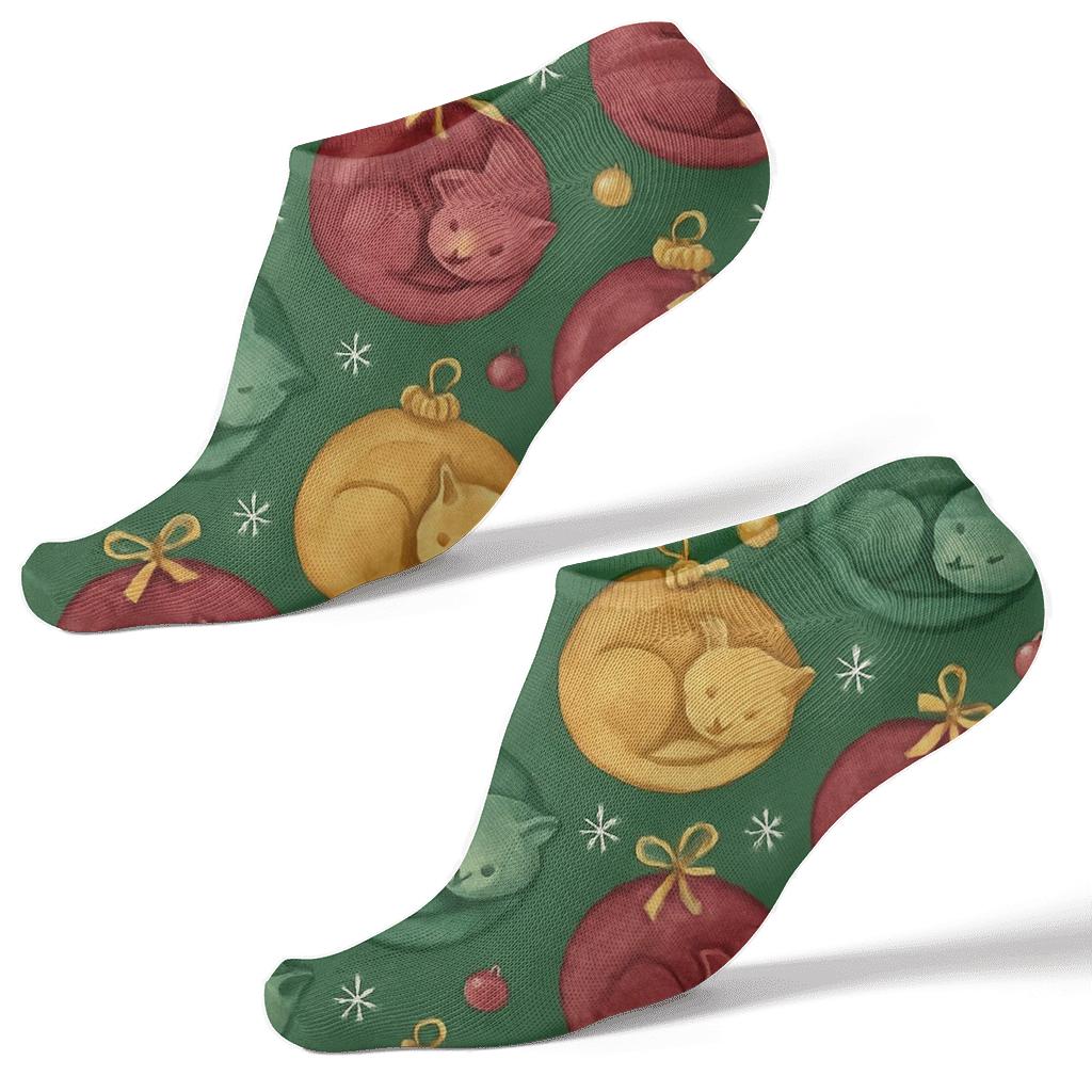 Evergreen Cat Ornament Tessellation custom ankle socks