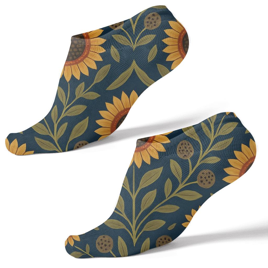 Sunflower Chevron On Navy Blue Background designer print ankle socks