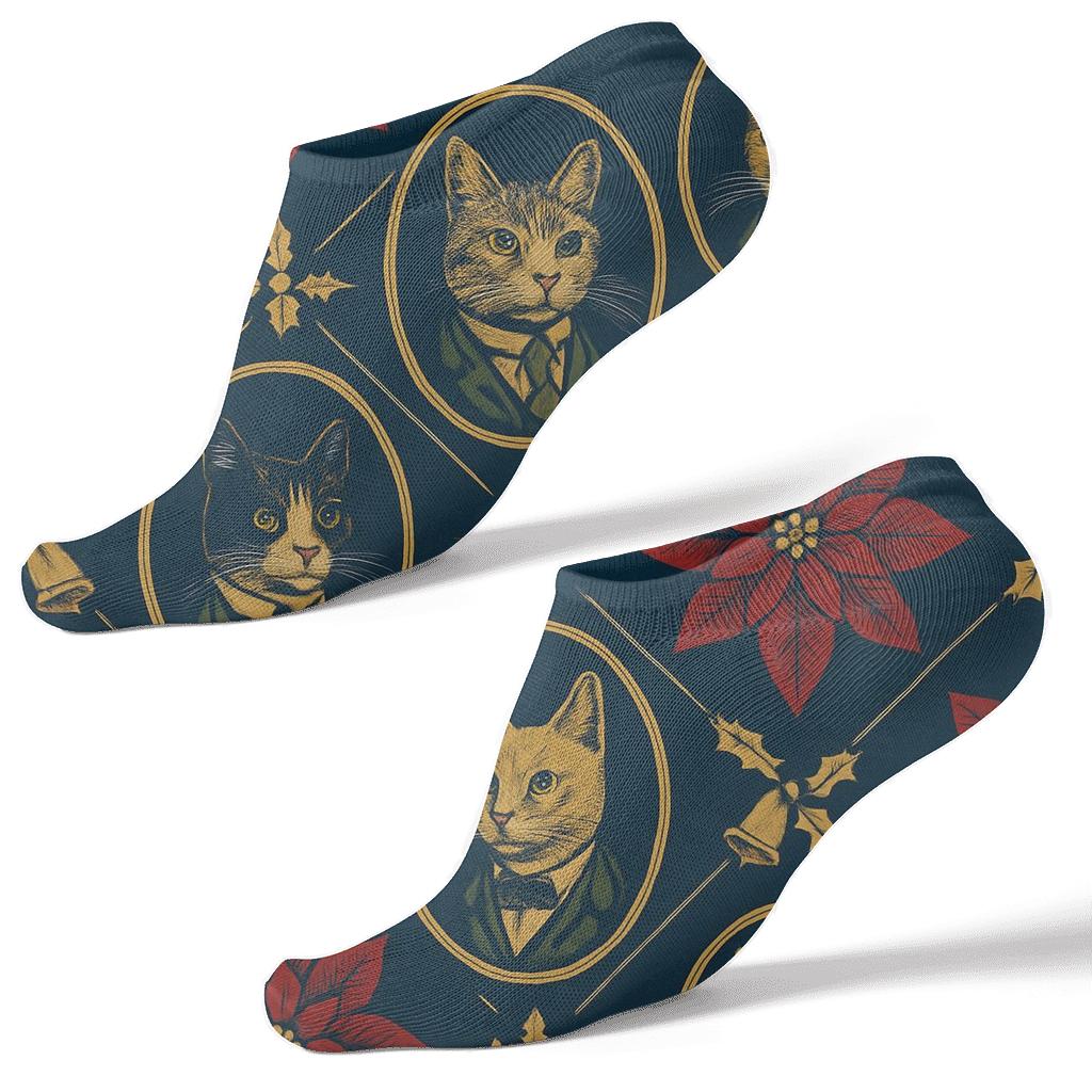 Noel Classic Cat Lattice designer print ankle socks