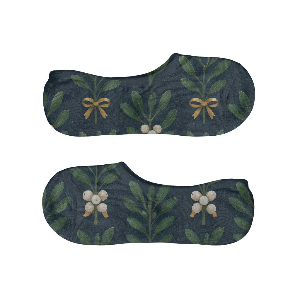 Mistletoe Sprig Grid On Midnight Field breathable seamless no-show sockscustom no-show socks