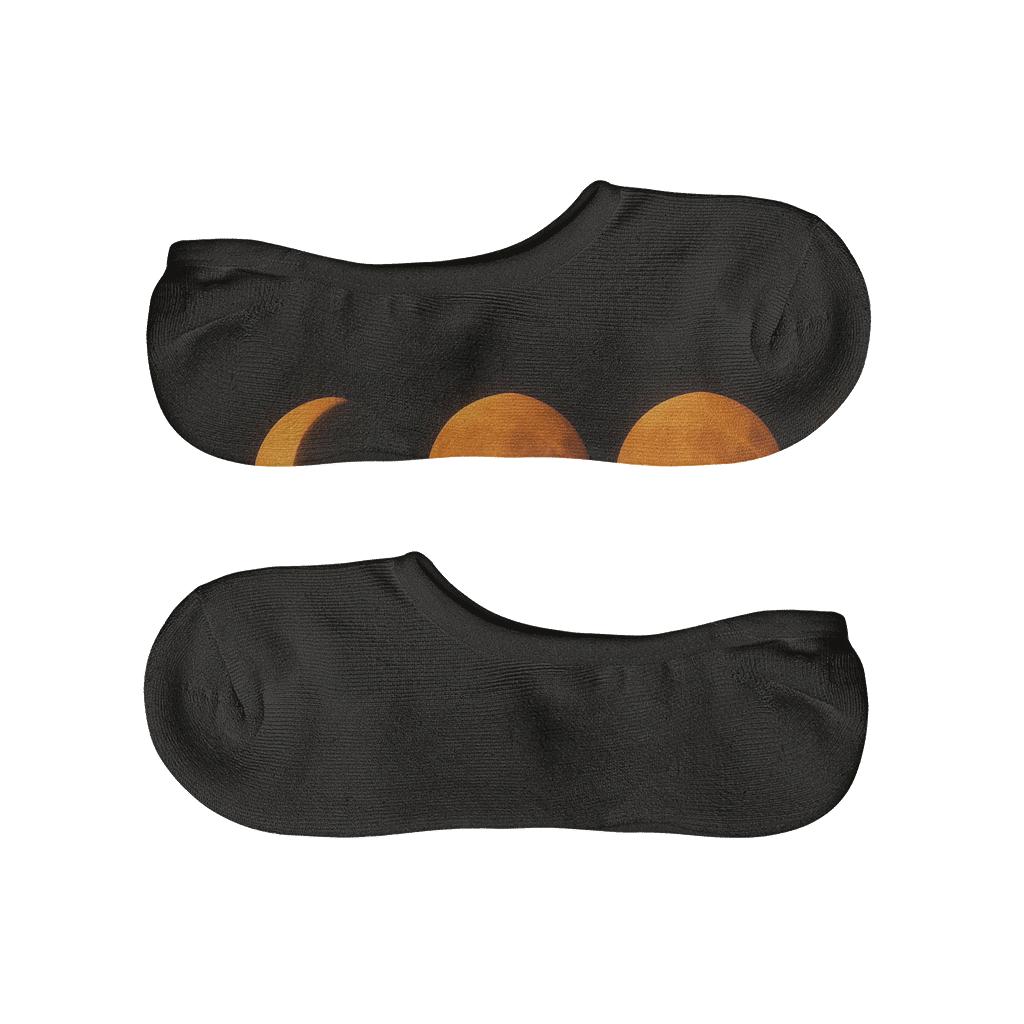 Orange Moon Phase Progression On Black Background soft cotton no-show socks