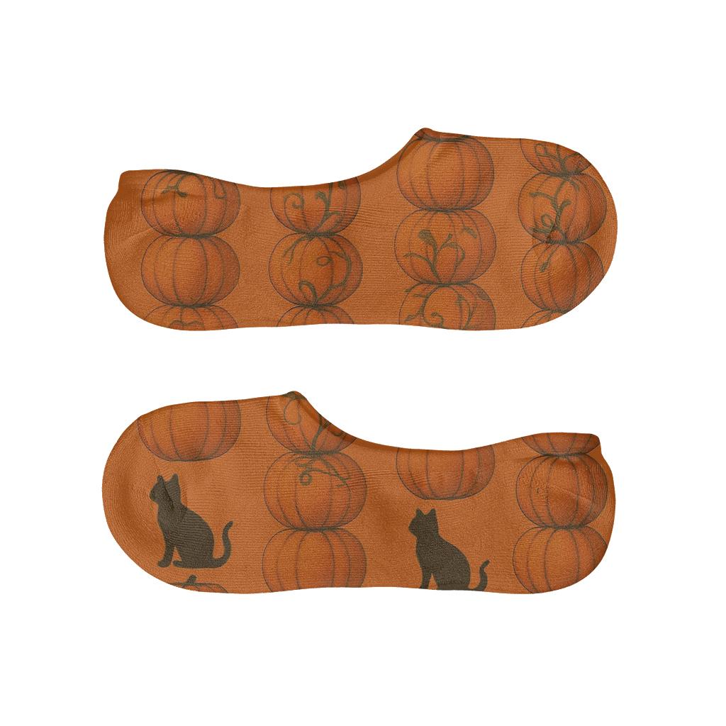 Pumpkin Stack Vertical Repeat On Orange Background custom no-show socks
