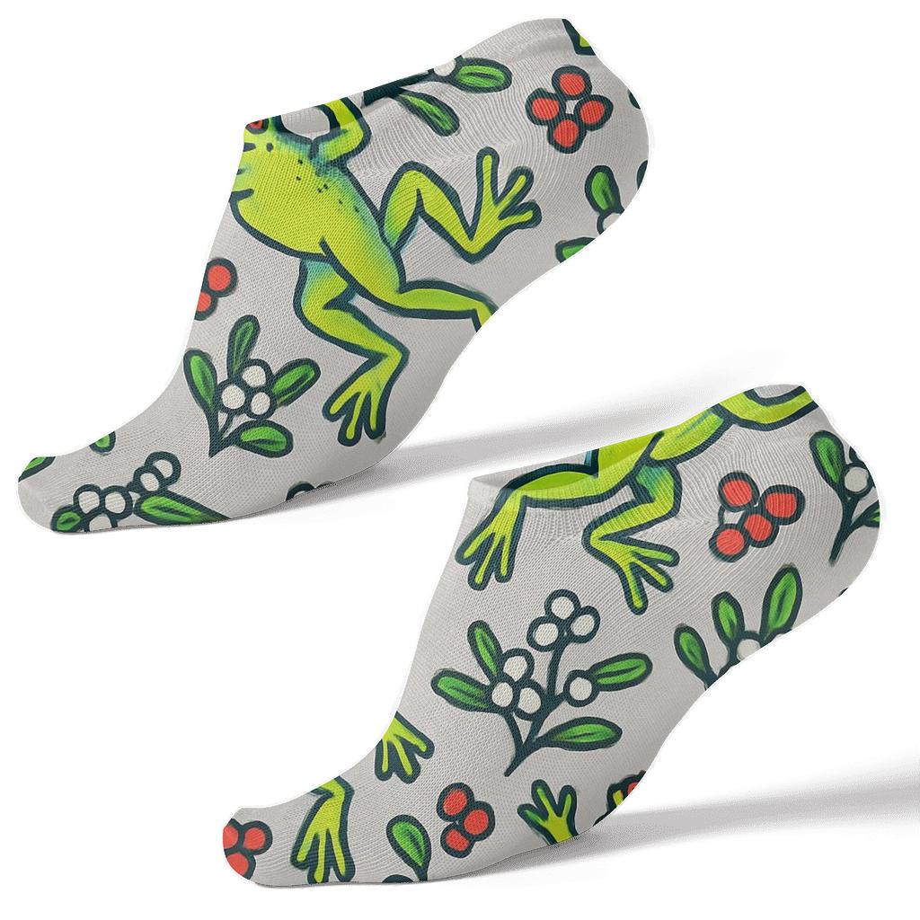 Frog Mistletoe Toss On Light Gray Background unique graphic ankle socks