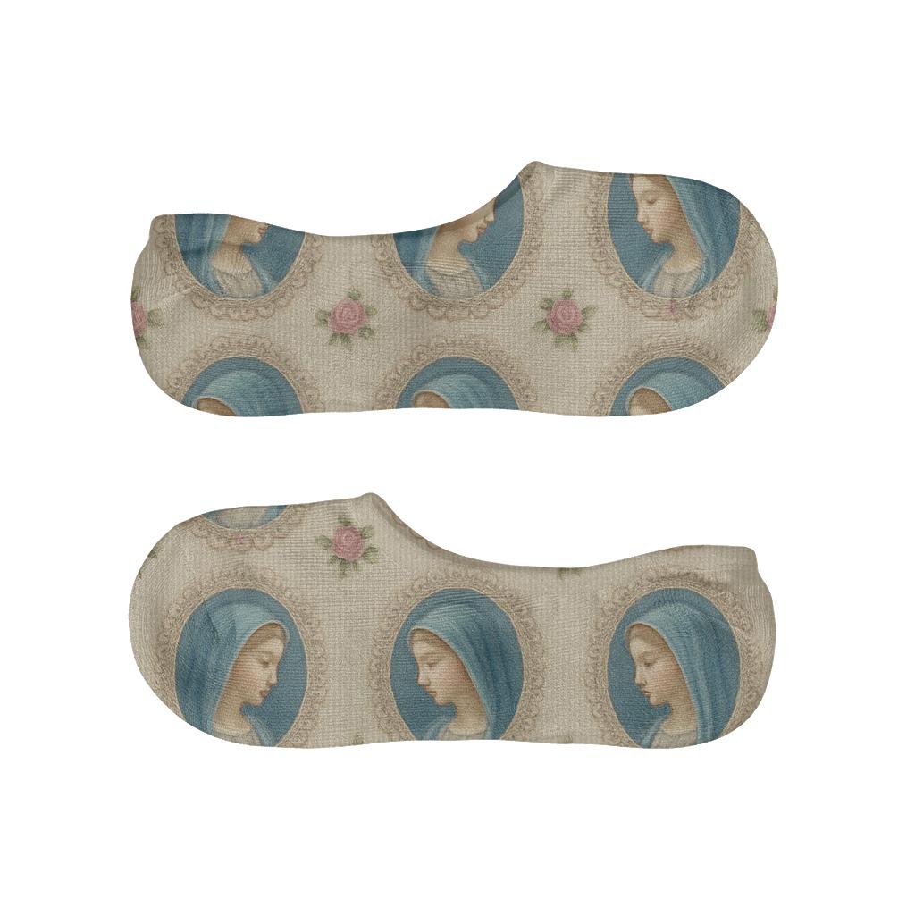 Mary Cameo Grid On Linen Cream Background personalized invisible socks