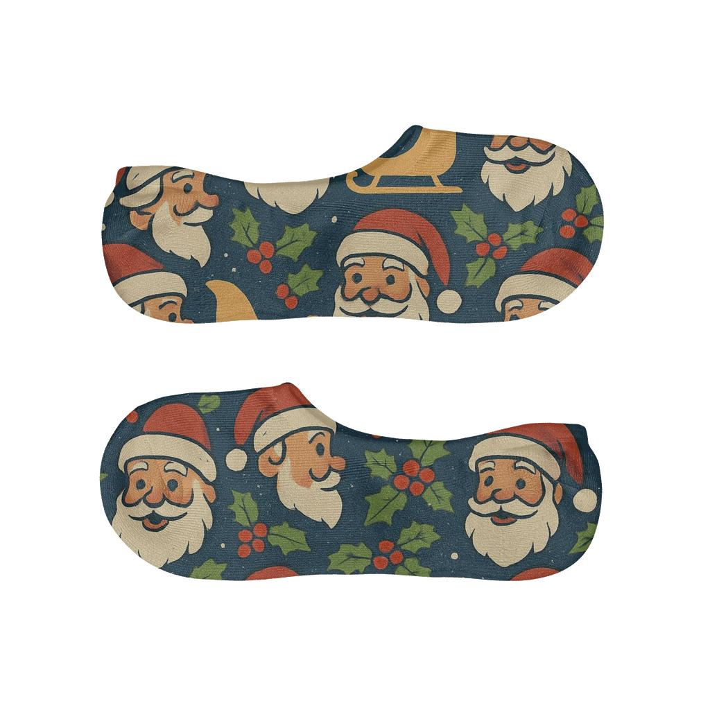 Santa Claus Tiled Portrait Lattice designer print no-show socks