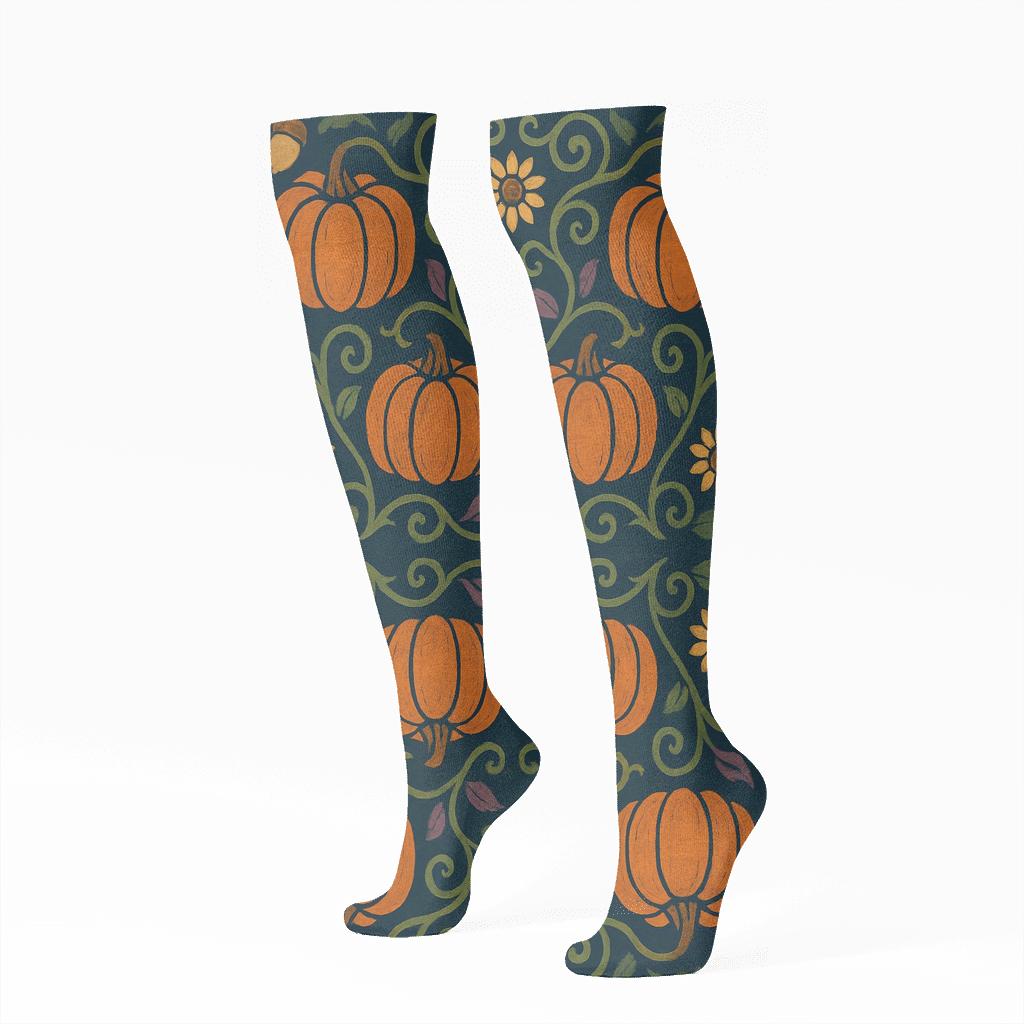 Pumpkin Patch Mirror Grid stylish athletic knee-high socks