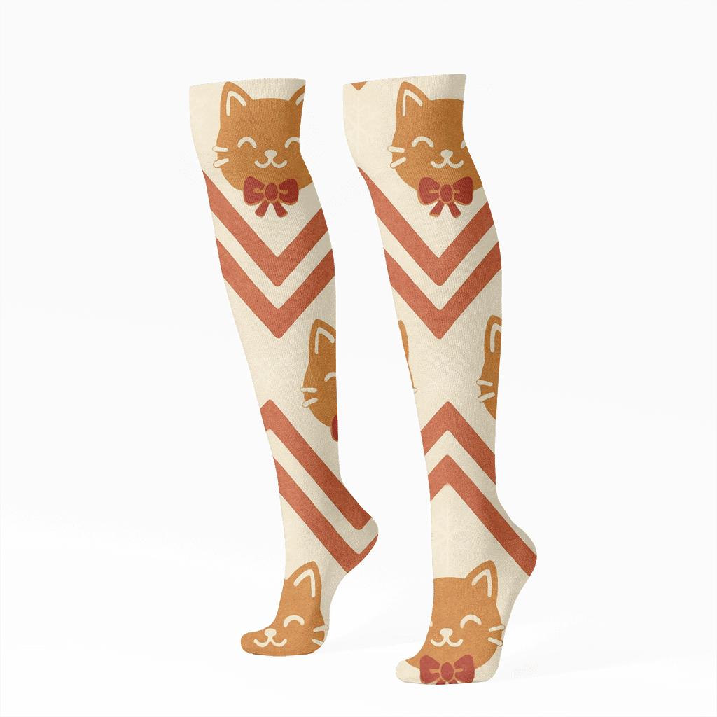 Gingerbread Kitten Chevron soft everyday knee-high socks
