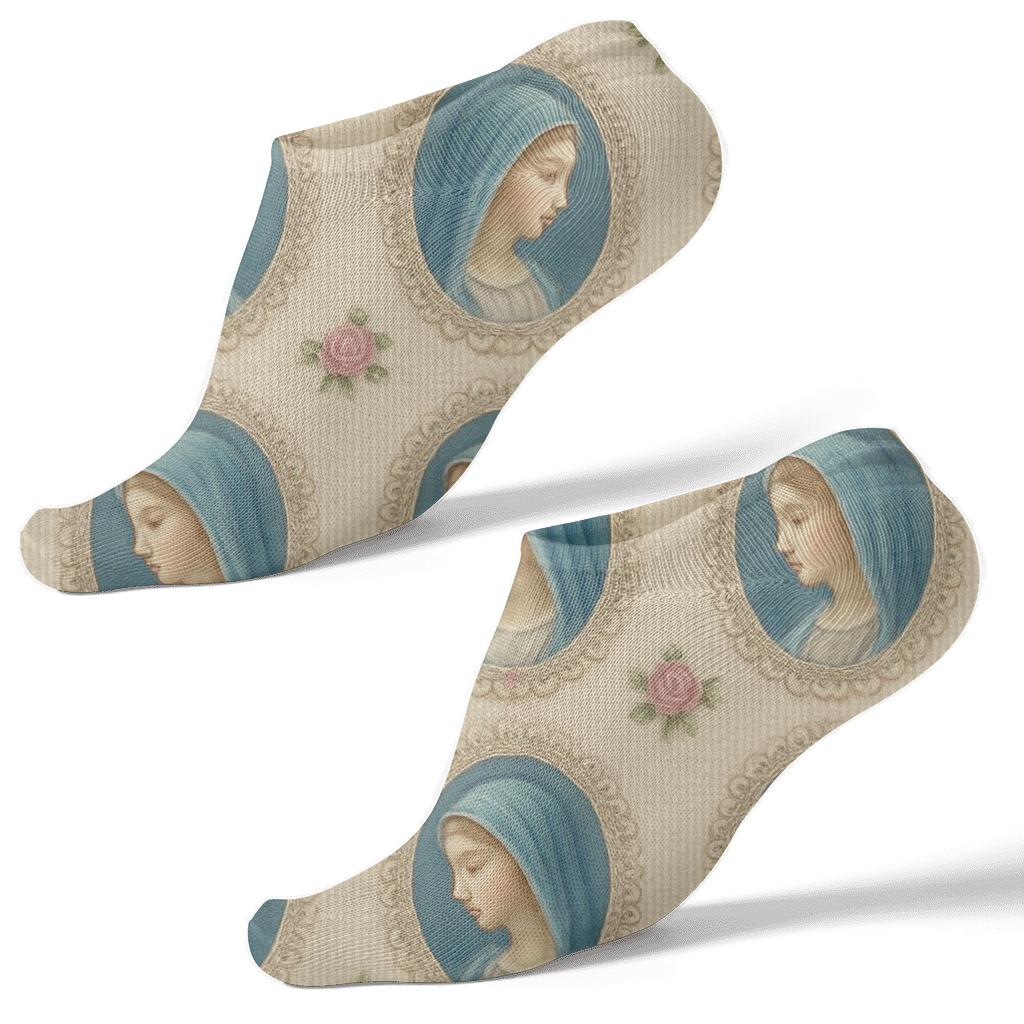 Mary Cameo Grid On Linen Cream Background custom ankle socks