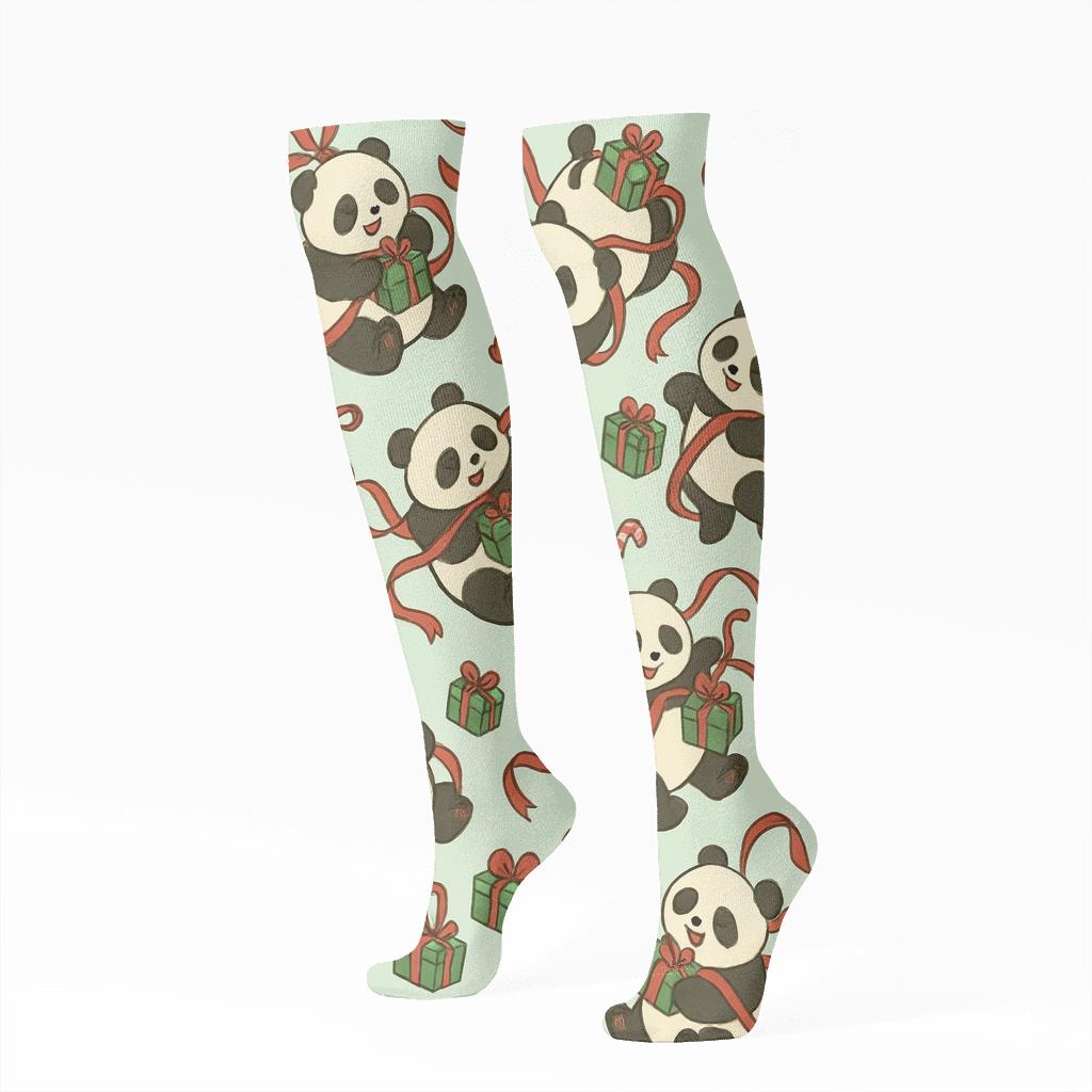 Panda Gift Wrap Scatter unique graphic knee-high socks