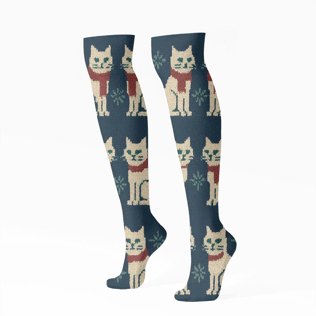 Nordic Snowcat Border Repeat stylish athletic knee-high socks