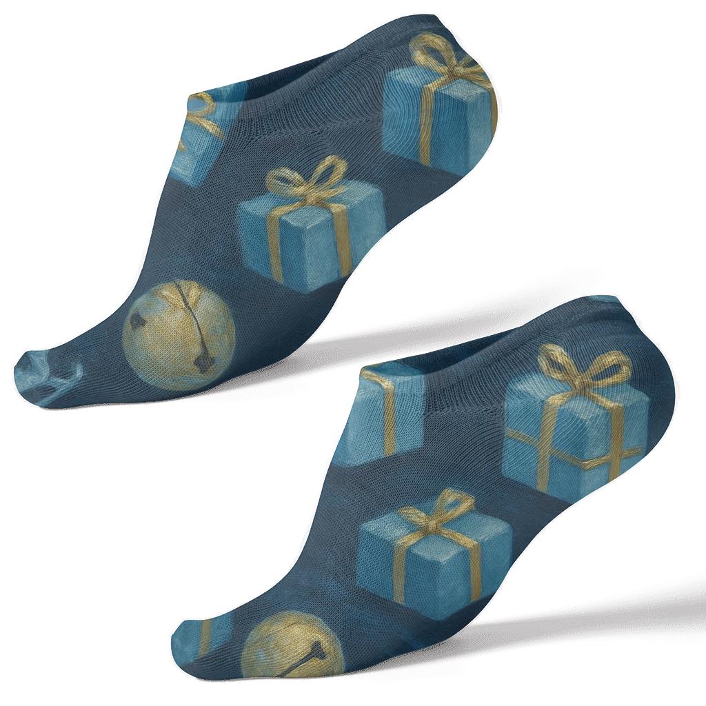 Sleigh Bells Scatter With Wrapped Gifts designer print ankle socks