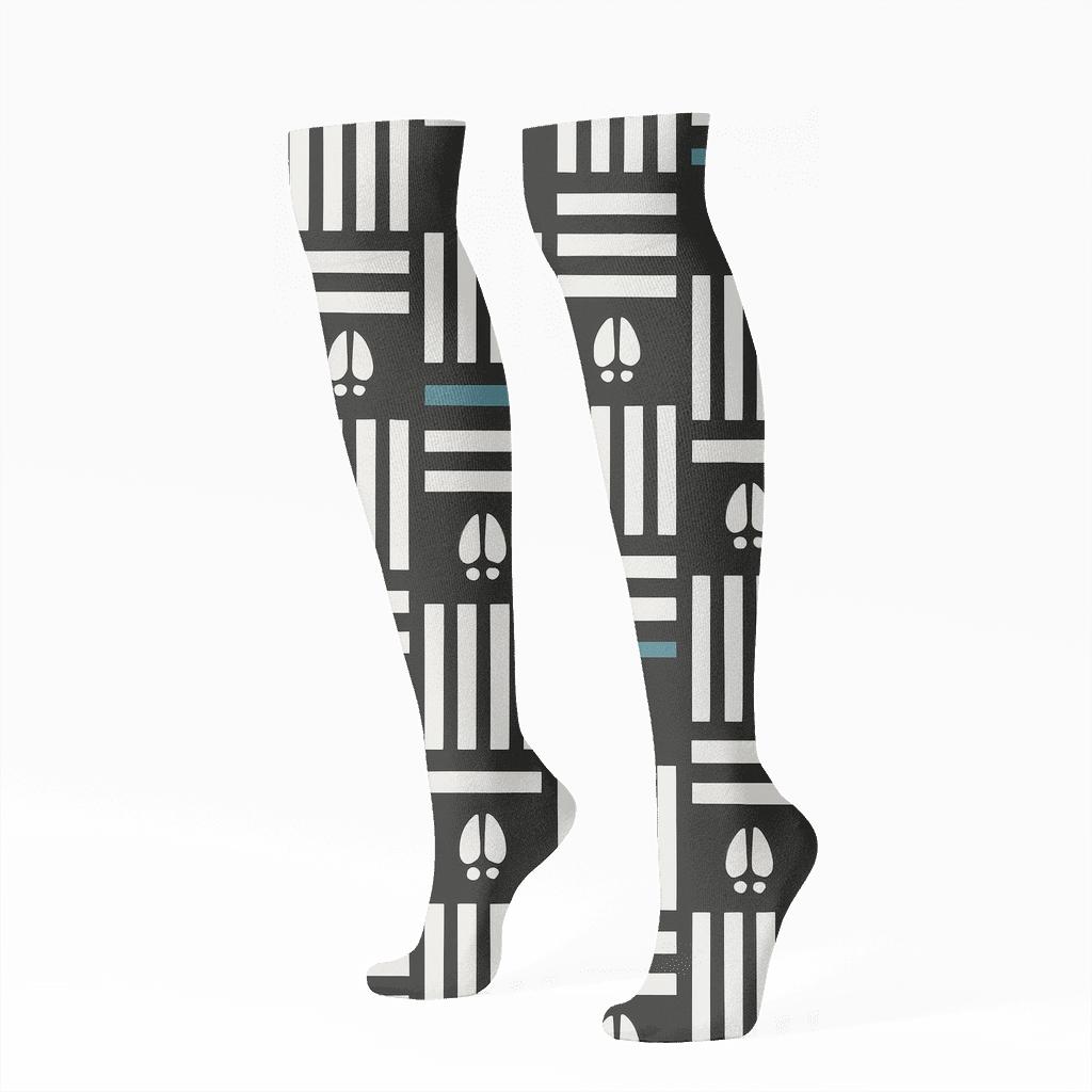 Zebra Crossing Modular Lattice designer print knee-high socks