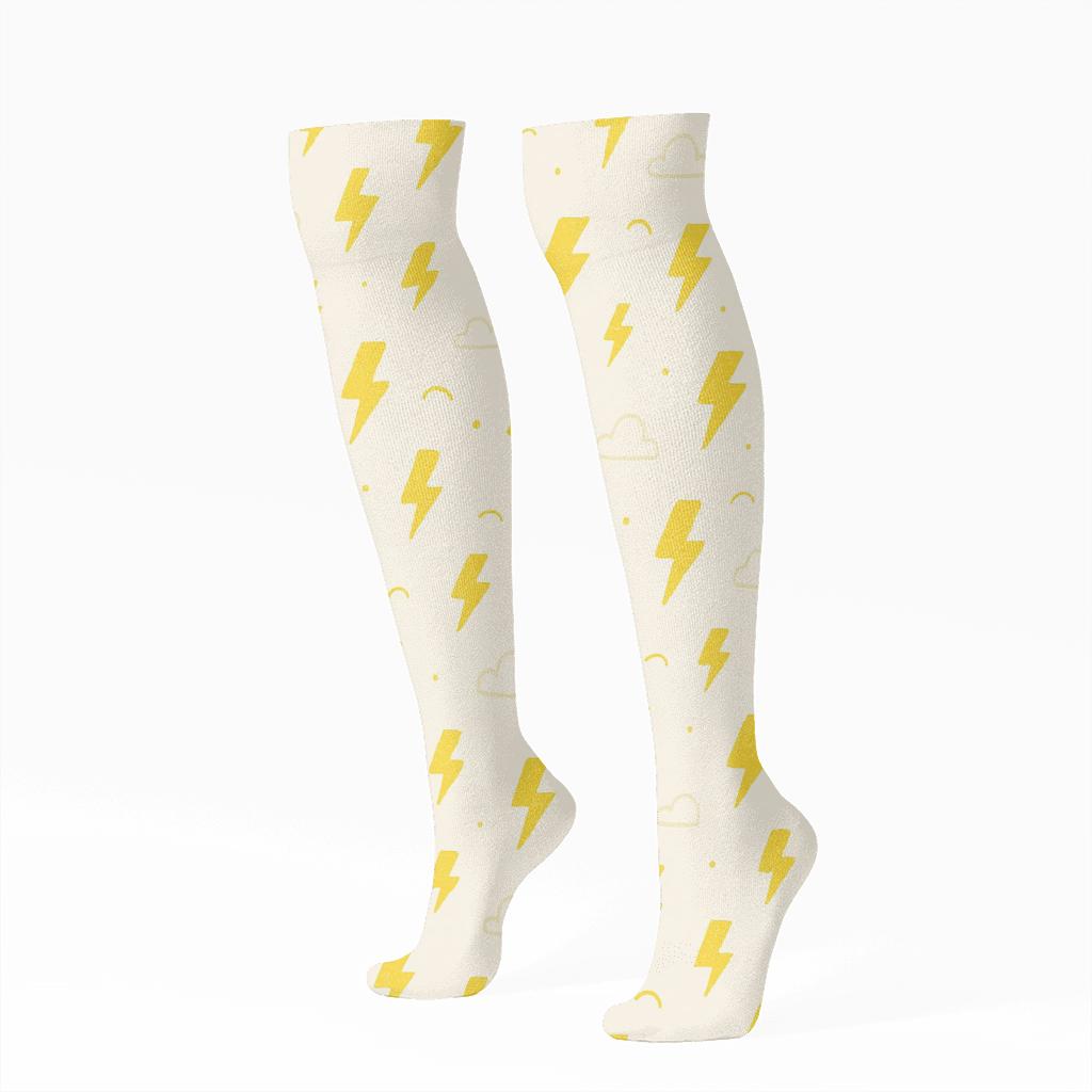Scattered Micro Bolts Yellow trendy patterned knee-high socks
