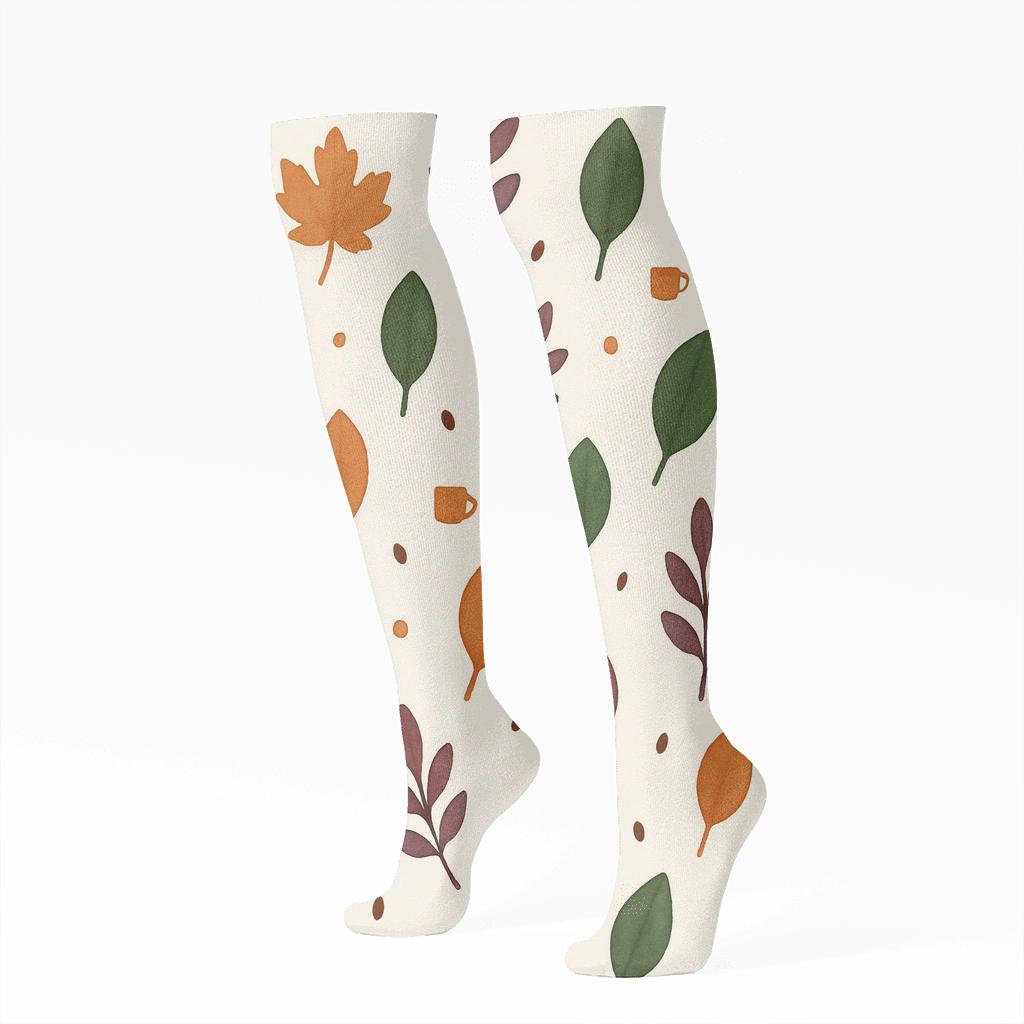 Minimalist Leaf Scatter On Ivory premium sports knee-high socks